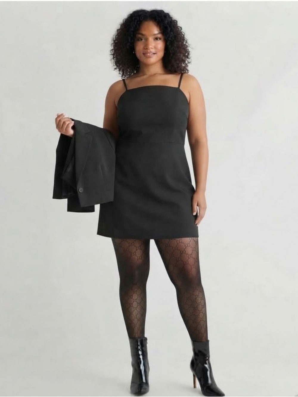 a.n.a Black Satin Slip Dress with Spaghetti Straps
